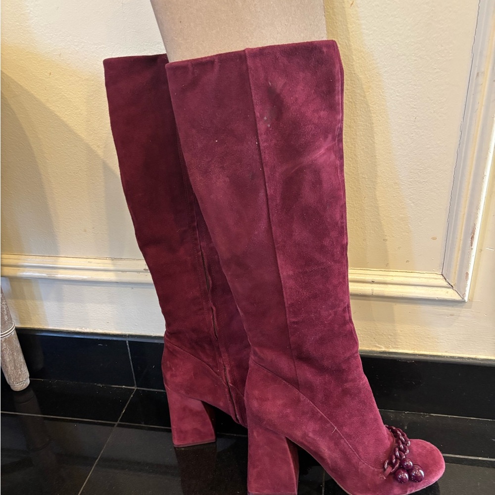Tory Burch Burgundy Suede Heeled Boots with dust bag